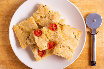 Slices of homemade focaccia, typical recipe from south italy.