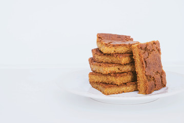 Delicious freshly baked blondie brownie dessert slices.