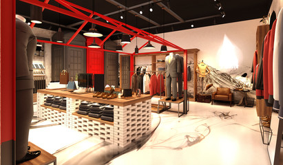 3d render of fashion shop interior view