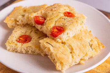Slices of homemade focaccia, typical recipe from south italy.