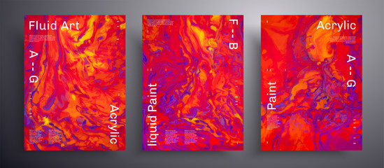 Abstract vector banner, texture pack of fluid art covers. Trendy background that can be used for design cover, invitation, presentation and etc. Red, orange, pink and blue creative iridescent artwork