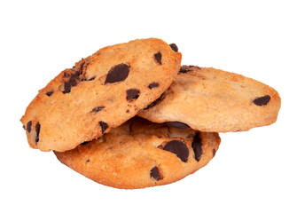 American tasty cookie with chocolate drops isolated on the white