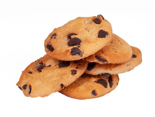 American tasty cookie with chocolate drops isolated on the white