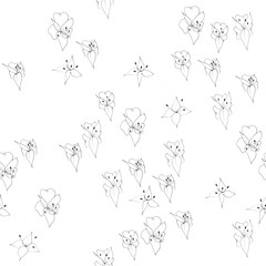 seamless sketch pattern black orchid on white background