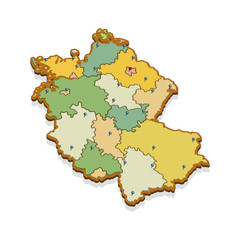 Isometric 3D map of the Germany. Isolated political country map in perspective with administrative divisions and pointer marks. Detailed map of Germany with regions. Concept for infographic.