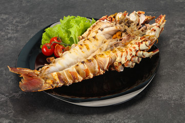 Grilled crayfish in the plate