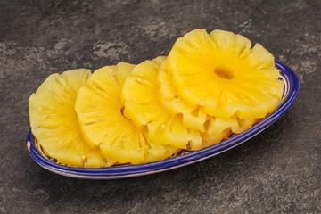 Marinated pineapple rings in the bowl