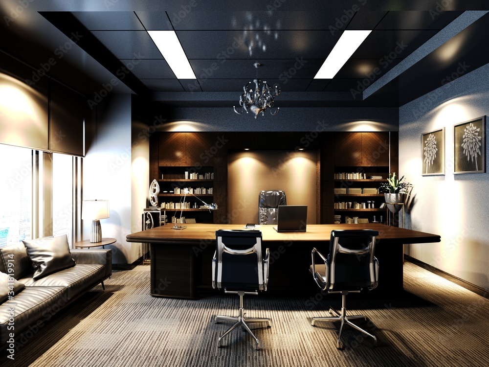 Wall mural 3d render of modern office interior meeting room