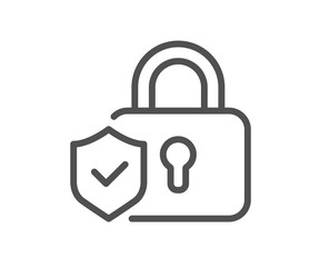 Security lock line icon. Cyber defence shield sign. Private protection symbol. Quality design element. Editable stroke. Linear style security lock icon. Vector