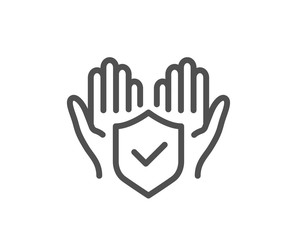 Insurance hands line icon. Risk coverage sign. Policyholder protection symbol. Quality design element. Editable stroke. Linear style insurance hand icon. Vector