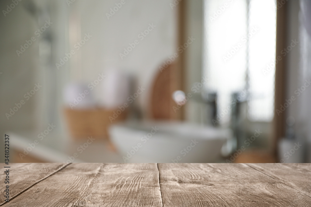 Canvas Prints Empty wooden table in bathroom. Space for text