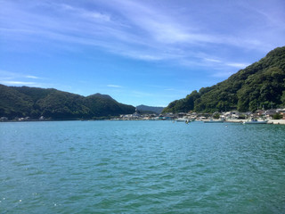 Fototapeta na wymiar The Sakitsu village on the Amakusa Islands, famous for the church seen from the sea
