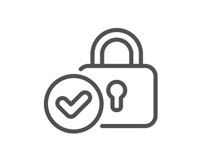 Verified locker line icon. Approved protection lock sign. Confirmed security symbol. Quality design element. Editable stroke. Linear style verified locker icon. Vector