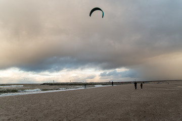 kite surfing in winter on Baltic Sea