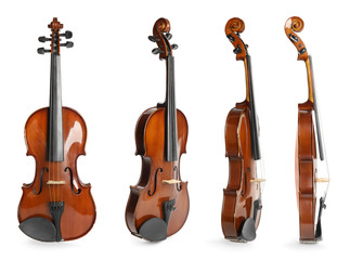 Fototapeta na wymiar Set of classic violins on white background
