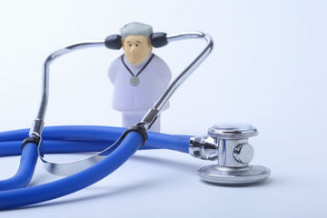 Male doctor and stethoscope in clinic office as medical concept.