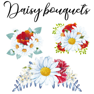 Set of 5 daisy wedding bouquet illustration
