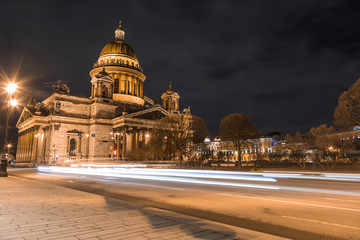night view of St. Isaac's Cathedral in Saint Petersburg