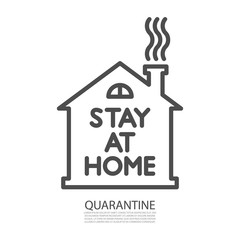 Simple linear icon, gray outline, house with a window, with a chimney and smoke. In the center is the inscription 