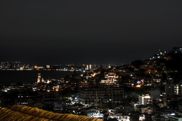 Night panorama of Puerto Vallarta, Romatic zone.