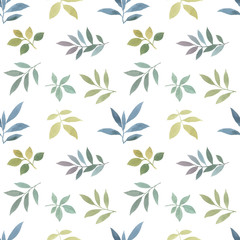 Seamless watercolor pattern. delicate leaves isolated on white background. ornament art. drawn leaves of different shades.