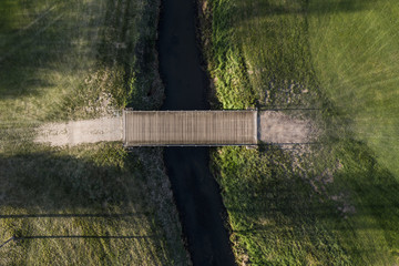aerial view on wooden bridge