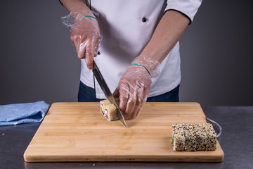 chef cooking rolls in restaurant kitchen13