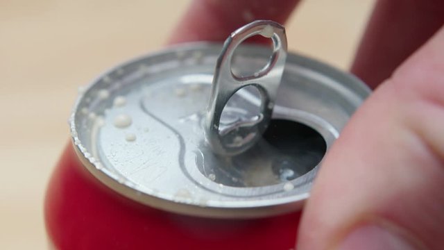 Refreshing Soda Pop Can Drink Top Opening in Super Slow Motion Aluminum