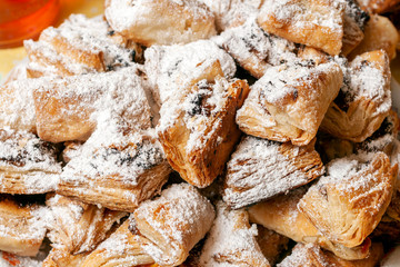 Traditional hungarian homemade lard puff pastry wraps with jam