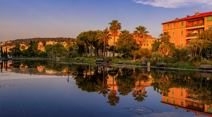Reflecting fountain on Promenade du Paillon in Nice France