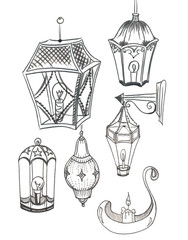 vintage lamps: street lamps,kerasin and oil lamp