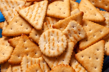 Close up shot of salty crackers on a plate