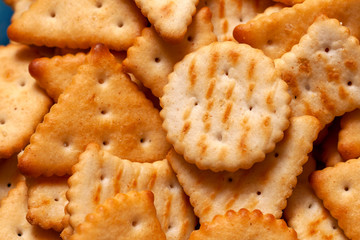 Close up shot of salty crackers on a plate
