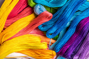 background of multicolored embroidery threads