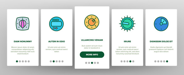 Kitchen Timer Tool Onboarding Icons Set Vector. Electronic And Mechanical Timer For Measurement And Alarm Cooking Time, Device In Egg Form Illustrations