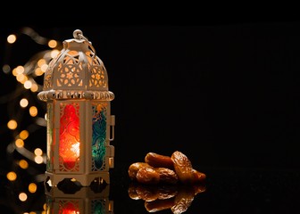  Ramadan Kareem concept. Dates on the table 
