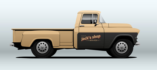 Vintage pickup truck in vector. Side view with perspective.
 - obrazy, fototapety, plakaty