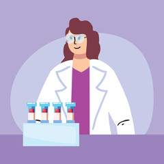 Woman doctor and tubes vector design