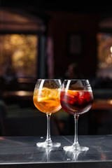 Traditional variety of Mexican beverages in fancy glassware. Beverage photography best use for casual dine in Mexican restaurant bar book menu concept.