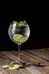 Traditional MOJITO in fancy glassware. Beverage photography best use for casual dine in Mexican restaurant bar book menu concept.