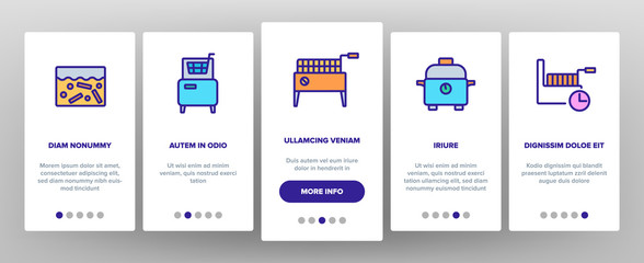 Fryer Electronic Tool Onboarding Icons Set Vector. Fryer Electric Equipment For Cooking Hot Fry Fat Potato And Chicken Food Illustrations