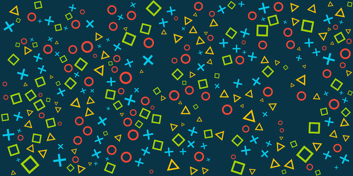 Game background with gamepad and graphic elements. Joystick sign. Outline design vector illustration.