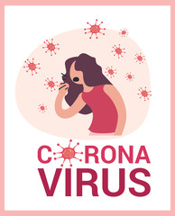 Isolated coronavirus and woman with dry cough vector design