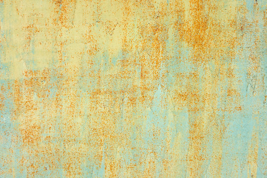 Rusty green sheet of metal. Creative vintage background.