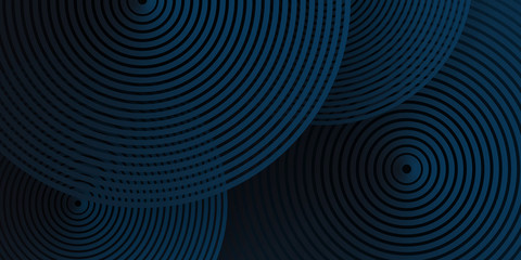 3D dark navy blue dynamic cirlce contour abstract vector background with circle lines. 3D cover of business presentation banner for sale event night party. 3D layered spiral circle shadow effect