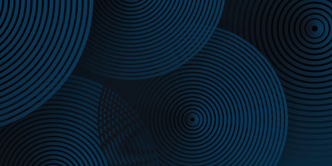 3D dark navy blue dynamic cirlce contour abstract vector background with circle lines. 3D cover of business presentation banner for sale event night party. 3D layered spiral circle shadow effect