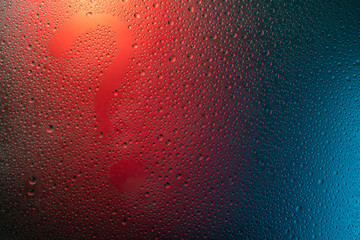 question mark symbol in neon light background drops trend 2020 color Aqua menthe classic blue Lush lava, Flat lay top view copy space