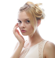 Photo of young beautiful woman with blond hair