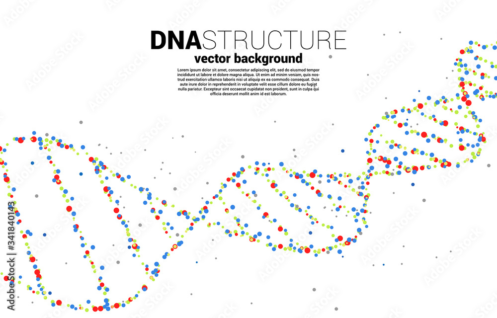 Poster vector dna genetic structure from dot random. background concept for biotechnology and biology scien