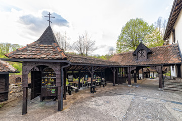 Fototapeta na wymiar Krupanj, Serbia - April 19, 2019: Dobri Potok is a church park, formed as a unique spiritual and cultural center, around a church dedicated to the Assumption of the Blessed Virgin Mary in Krupanj.